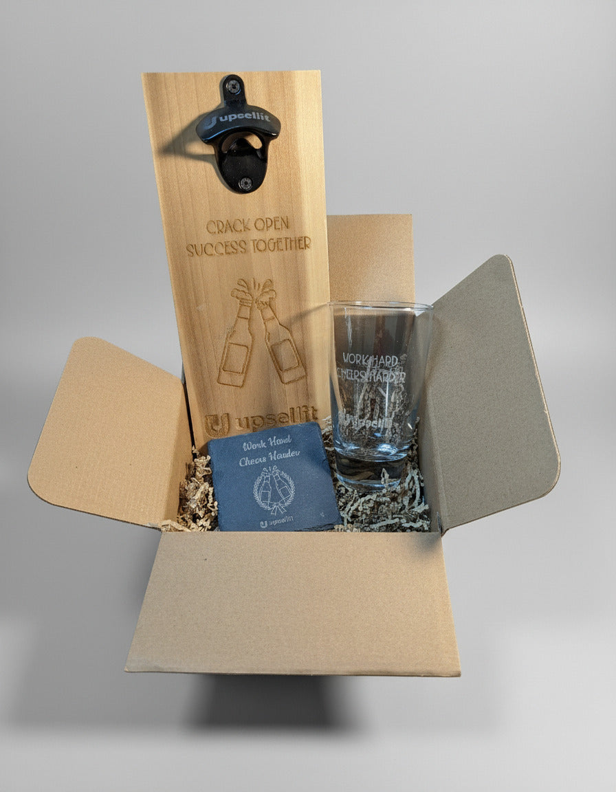 Gift Box- Bottle Opener, Coaster, and Beer Glass Combo