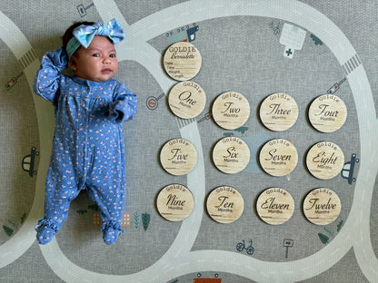 Baby Monthly Milestone Signs with baby
